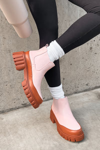 Doorbuster Going My Way Lug Sole Chelsea Ankle Booties (Pink) - NanaMacs