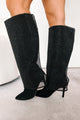 Always A Baddie Rhinestone Mesh Fold-Over Boots (Black) - NanaMacs