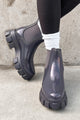 Doorbuster Walking In The Rain Lug Sole Chelsea Rain Boots (Grey Patent) - NanaMacs
