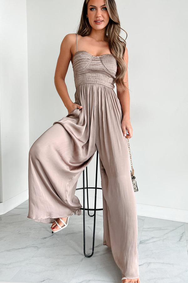 Graceful Finesse Satin Wide Leg Jumpsuit (Mocha) - NanaMacs