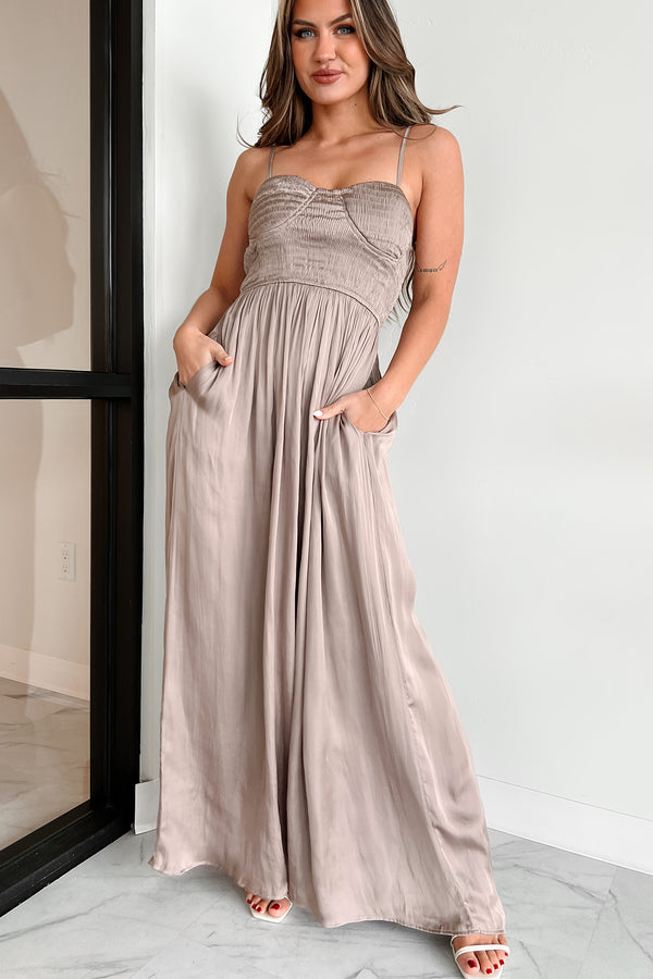 Graceful Finesse Satin Wide Leg Jumpsuit (Mocha) - NanaMacs