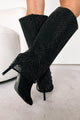 Always A Baddie Rhinestone Mesh Fold-Over Boots (Black) - NanaMacs