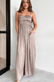 Graceful Finesse Satin Wide Leg Jumpsuit (Mocha) - NanaMacs