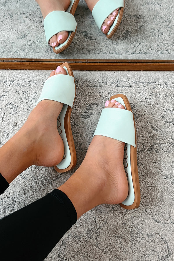 Chic Happens Square Toe Slide Sandals (Powder Blue) - NanaMacs