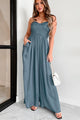 Graceful Finesse Satin Wide Leg Jumpsuit (Slate Blue) - NanaMacs