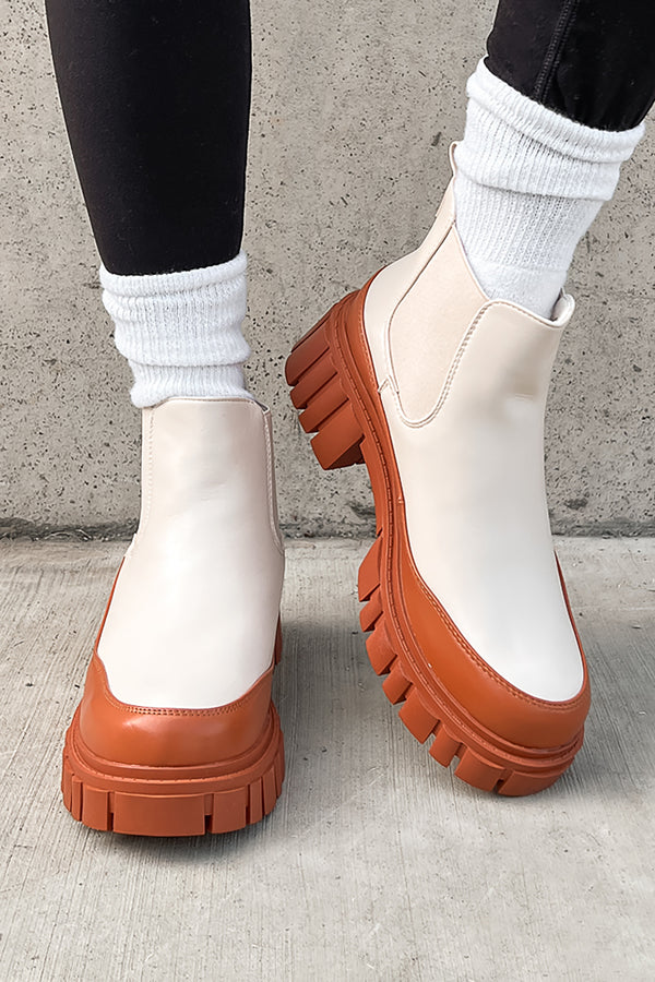 Doorbuster Going My Way Lug Sole Chelsea Ankle Booties (Nude) - NanaMacs