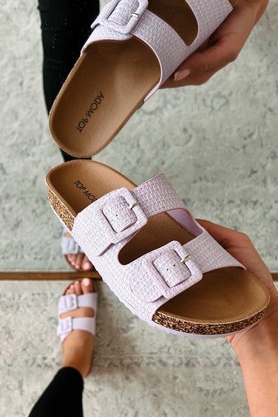 I Know I'm Right Woven Double-Strap Sandals (Lavender/Raffia) - NanaMacs