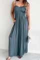 Graceful Finesse Satin Wide Leg Jumpsuit (Slate Blue) - NanaMacs