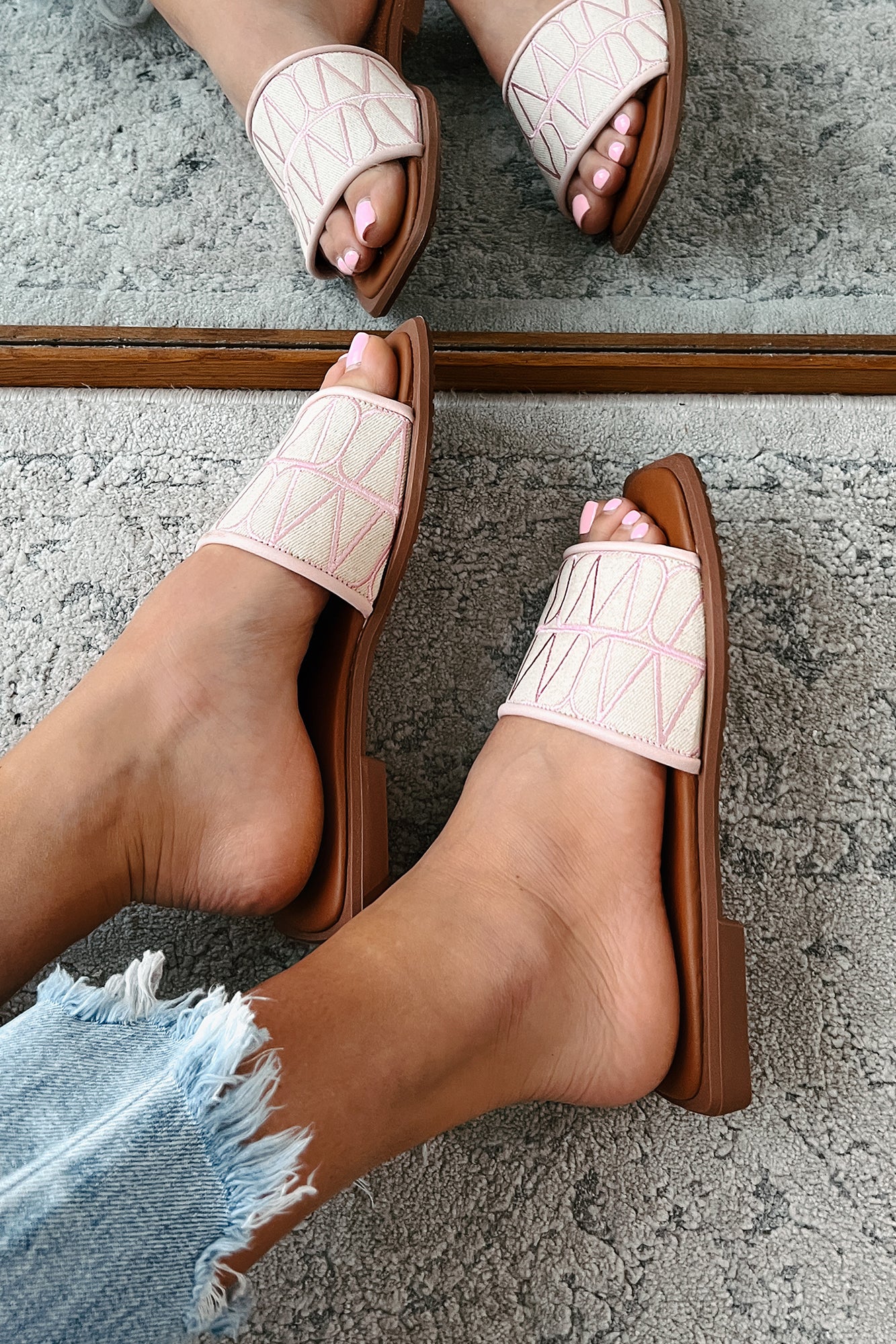 Better Than Everyone Printed Square Toe Sandals (Pink) - NanaMacs