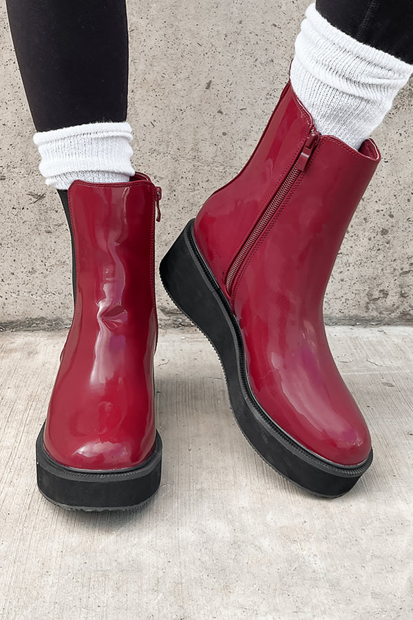 Doorbuster Tanner Patent Leather Platform Chelsea Boots (Wine Patent) - NanaMacs