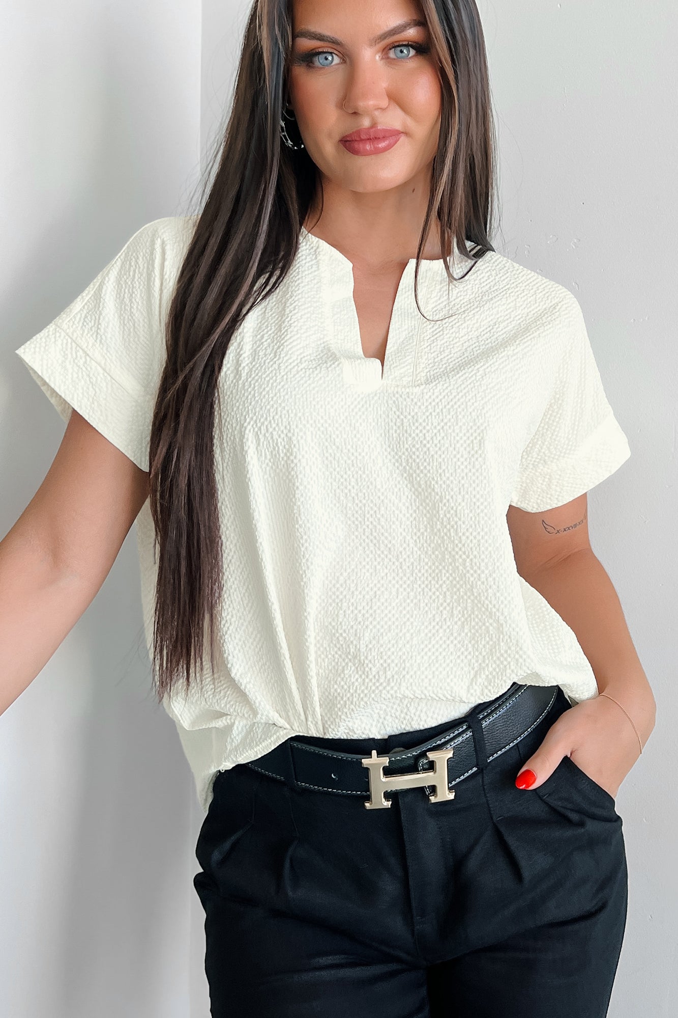 Horatio Oversized Textured Top (Ivory) - NanaMacs