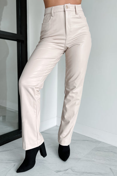 Now Or Never Faux Leather Pants (Beige) - NanaMacs