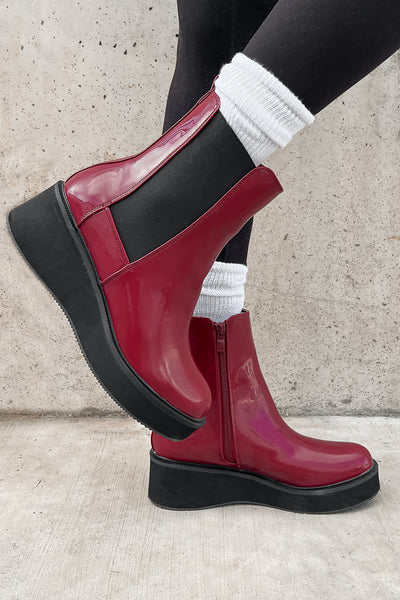 Doorbuster Tanner Patent Leather Platform Chelsea Boots (Wine Patent) - NanaMacs