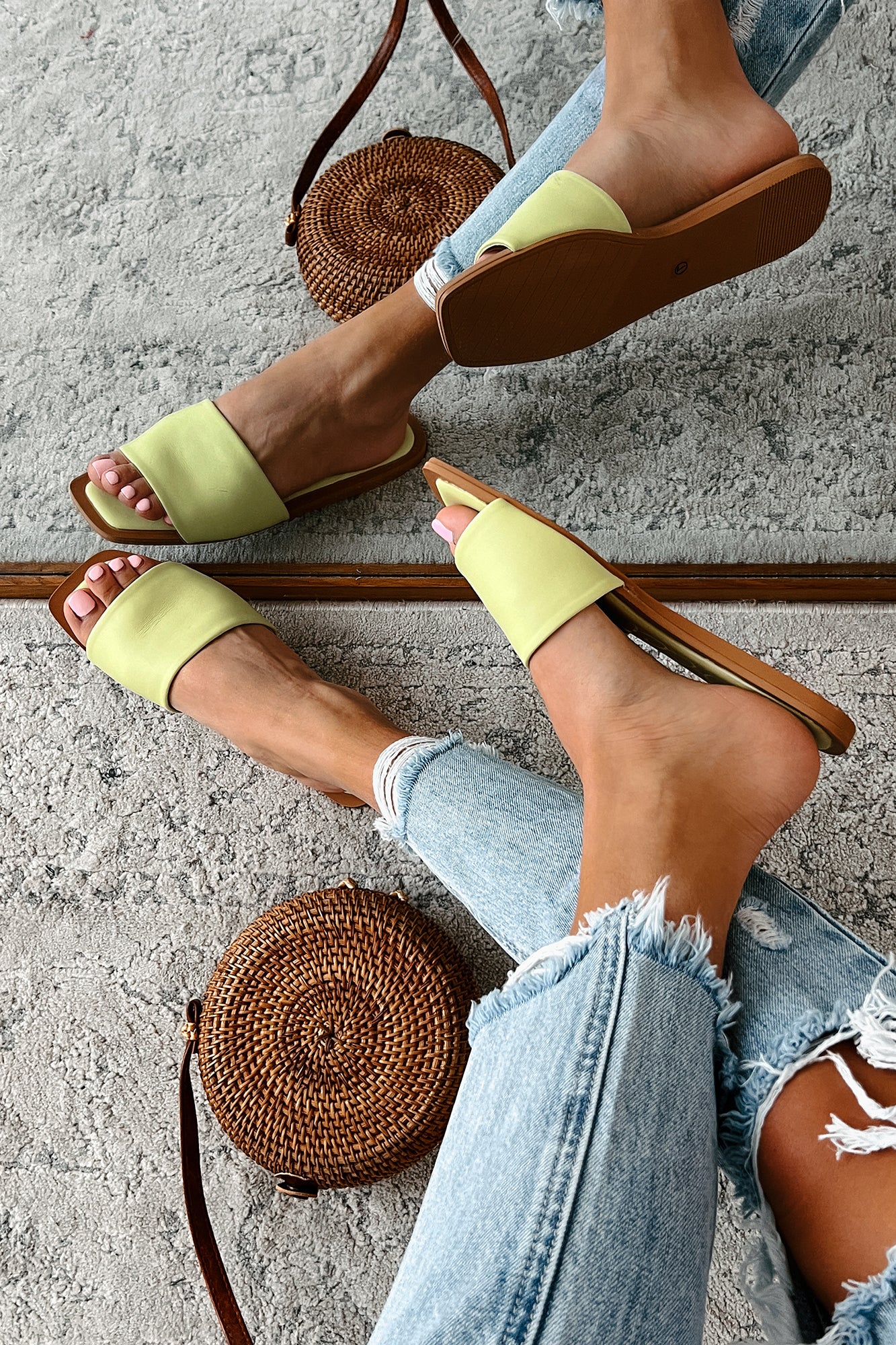 Chic Happens Square Toe Slide Sandals (Green Tea) - NanaMacs