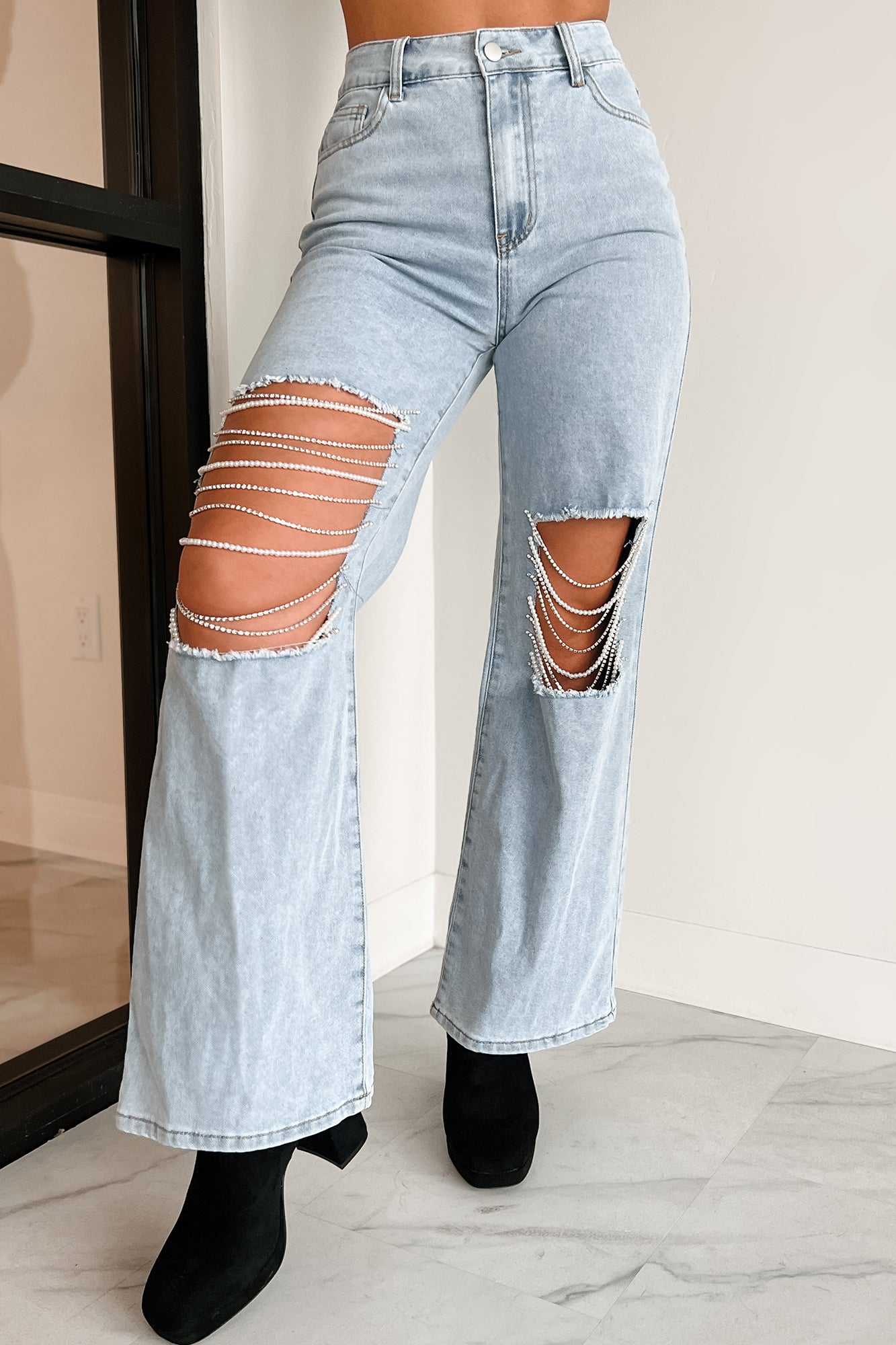Wide-Leg High-Rise Jean with Rhinestones, Regular