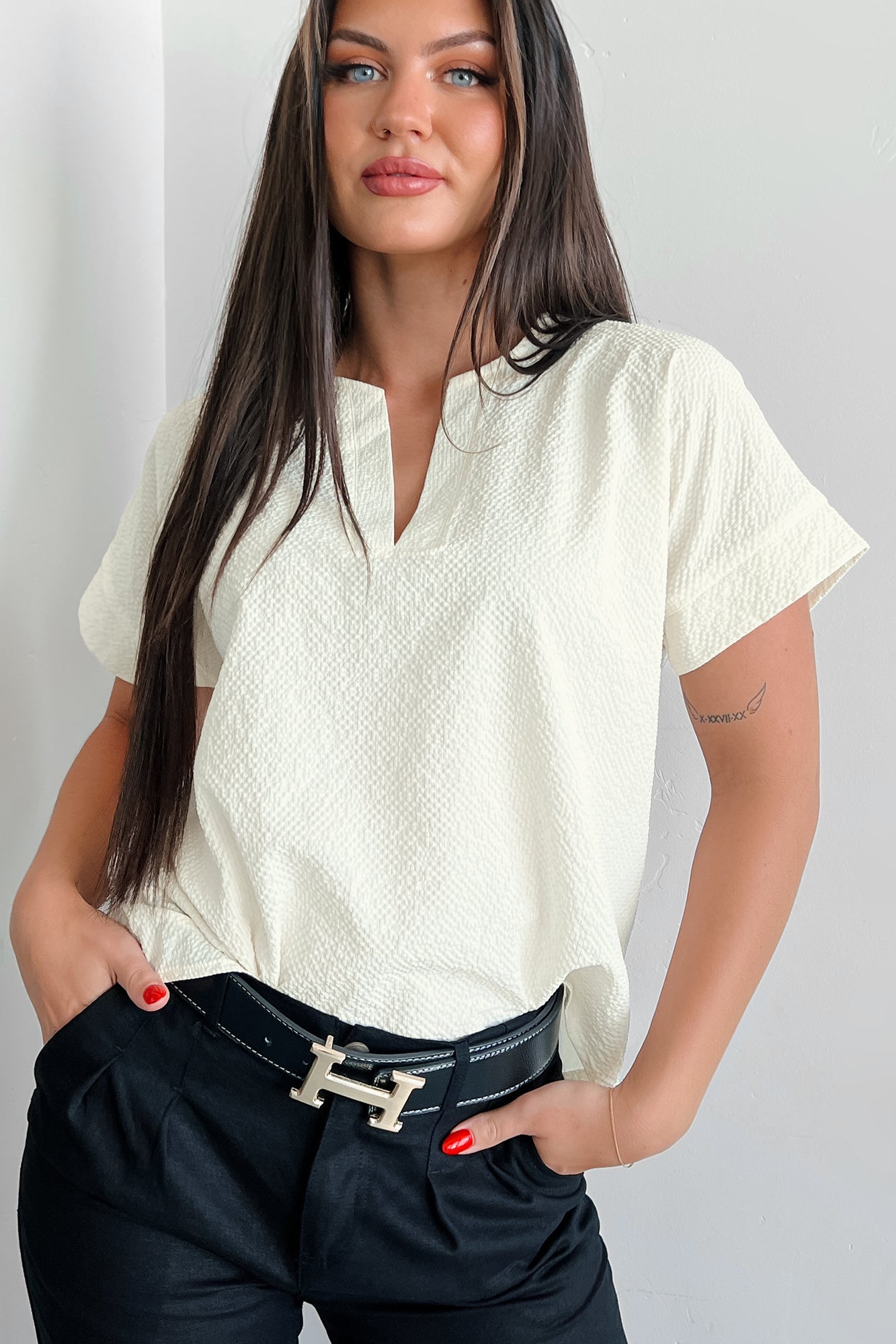 Horatio Oversized Textured Top (Ivory) - NanaMacs