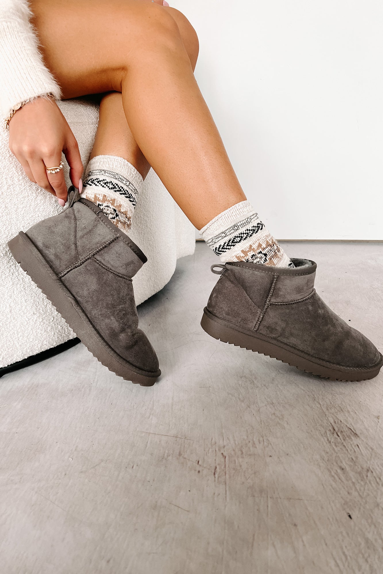 Cozy Cues Fur Fur Lined Ankle Booties (Grey)