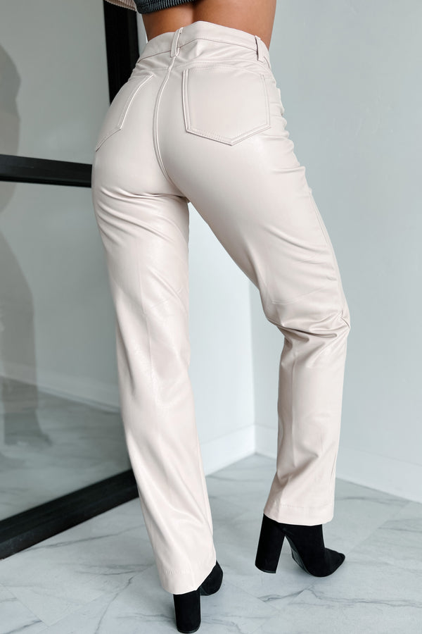 Now Or Never Faux Leather Pants (Beige) - NanaMacs