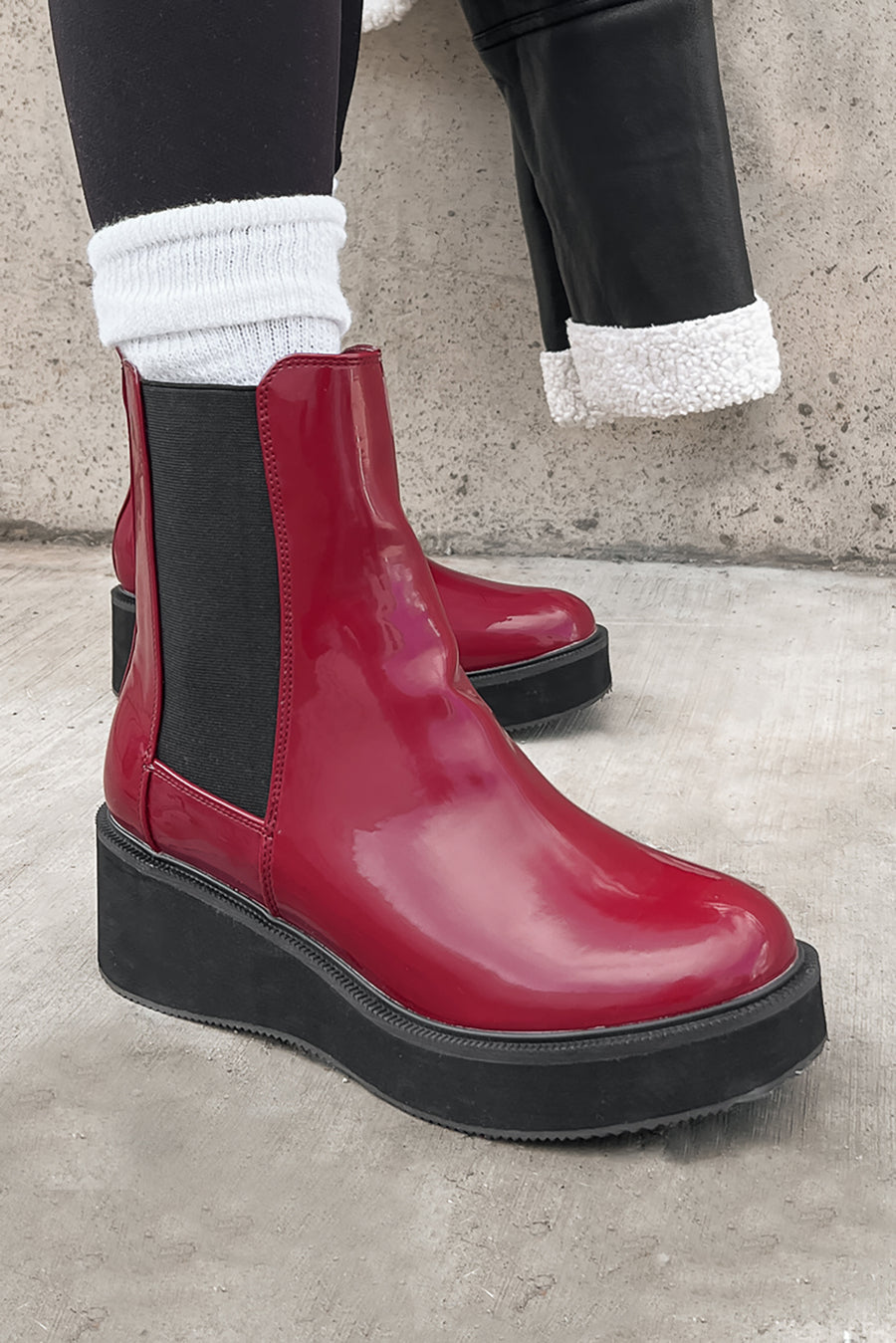 Doorbuster Tanner Patent Leather Platform Chelsea Boots (Wine Patent) - NanaMacs