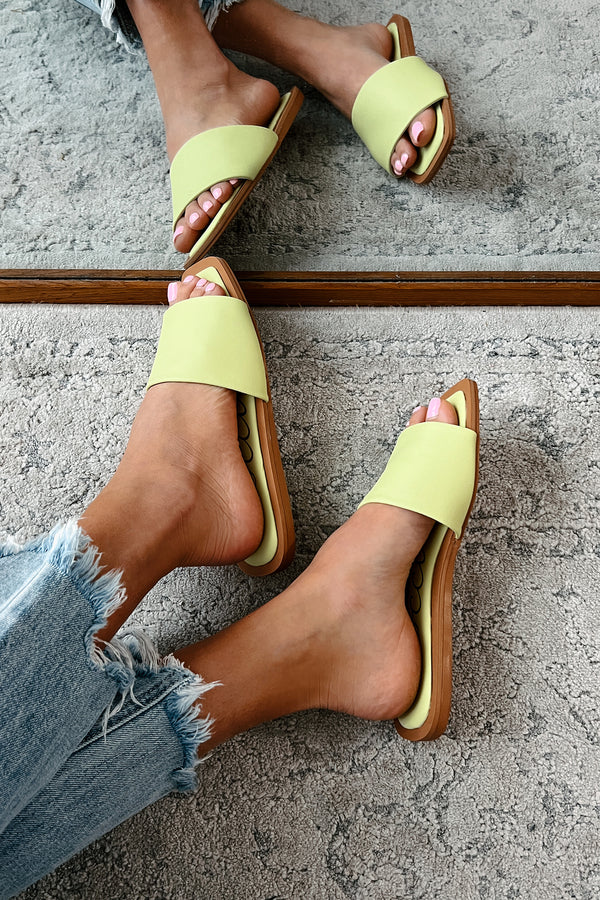 Chic Happens Square Toe Slide Sandals (Green Tea) - NanaMacs