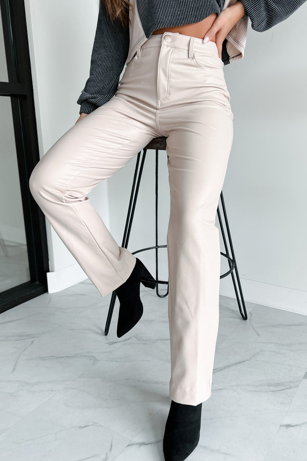 Now Or Never Faux Leather Pants (Beige) - NanaMacs