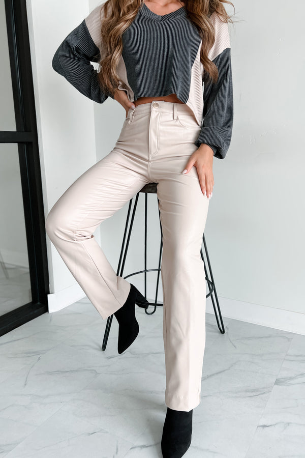 Now Or Never Faux Leather Pants (Beige) - NanaMacs