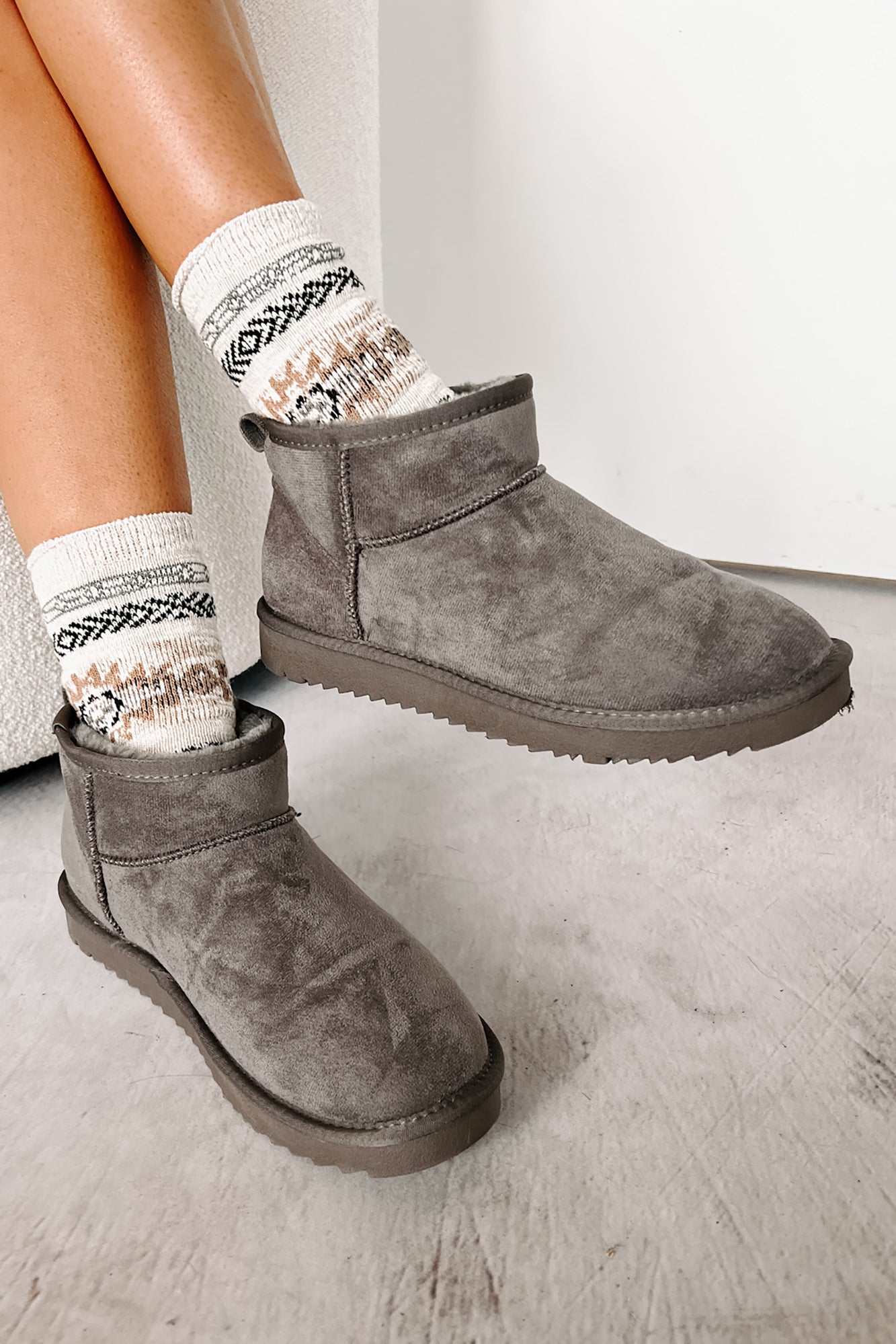 Cozy Cues Fur Fur Lined Ankle Booties (Grey)