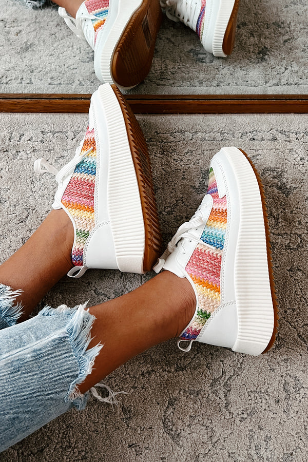 Shine Seeker Woven Platform Sneakers (White/Rainbow) - NanaMacs