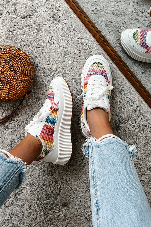 Shine Seeker Woven Platform Sneakers (White/Rainbow) - NanaMacs