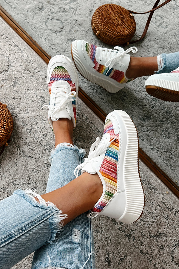 Shine Seeker Woven Platform Sneakers (White/Rainbow) - NanaMacs