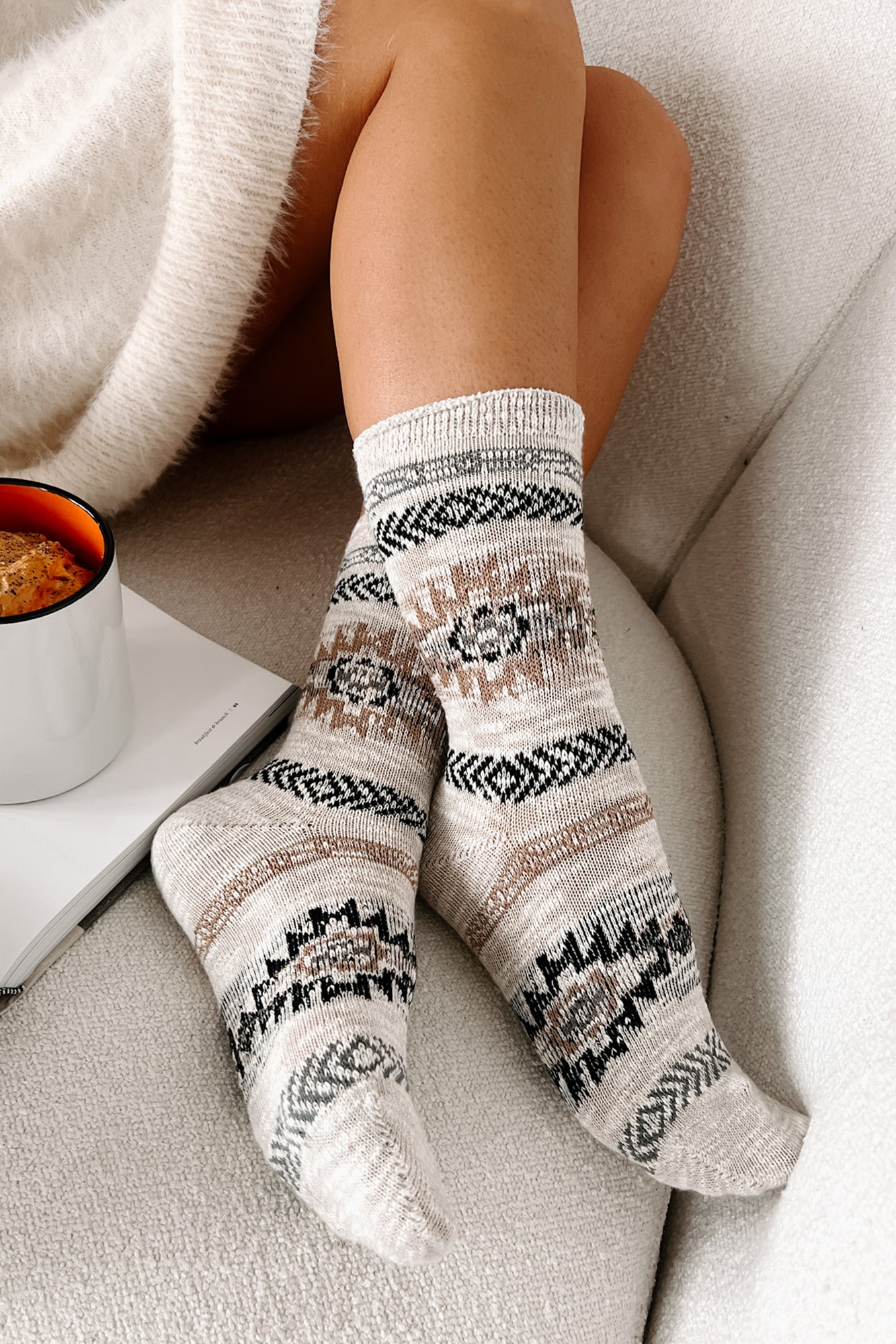 Sole Mates Aztec Print Crew Socks (Heather Grey)