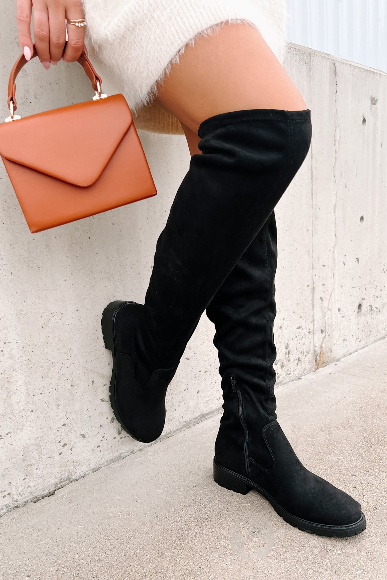 Burin Faux Suede Over The Knee Boots (Black) - NanaMacs