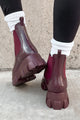 Doorbuster Walking In The Rain Lug Sole Chelsea Rain Boots (Burgundy Patent) - NanaMacs