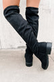 Burin Faux Suede Over The Knee Boots (Black) - NanaMacs