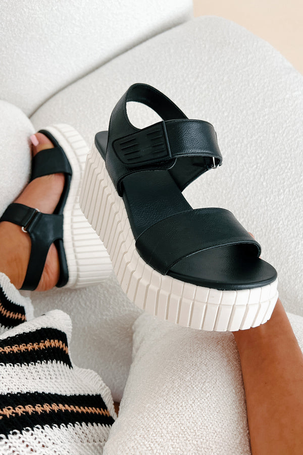 Mia Isn't It Obvious Textured Platform Sandals (Black) - NanaMacs