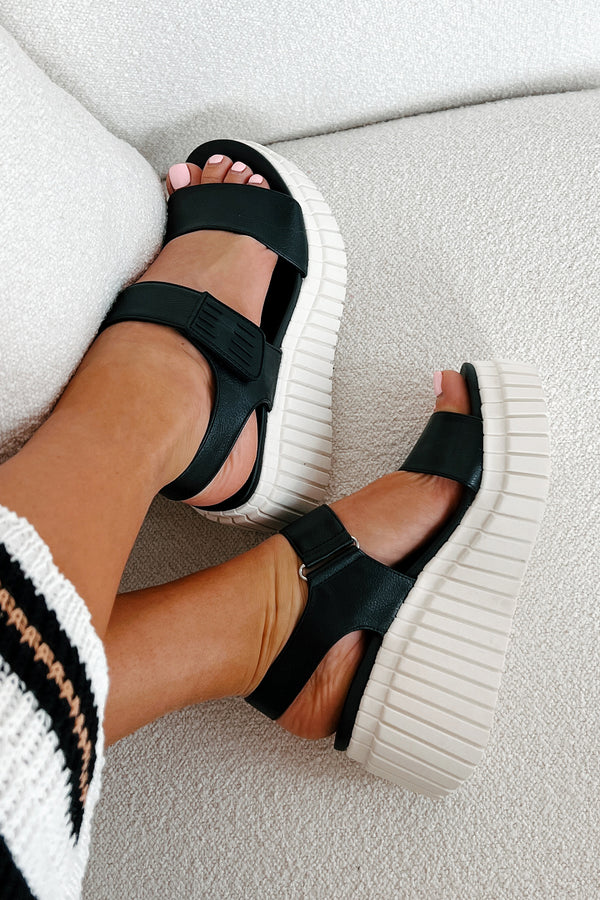 Mia Isn't It Obvious Textured Platform Sandals (Black) - NanaMacs