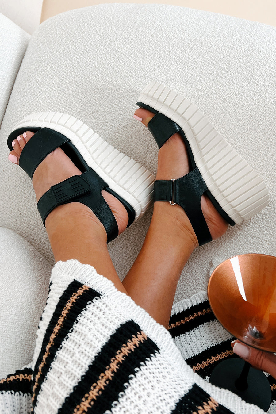Isn't It Obvious Textured Platform Sandals (Black) - NanaMacs