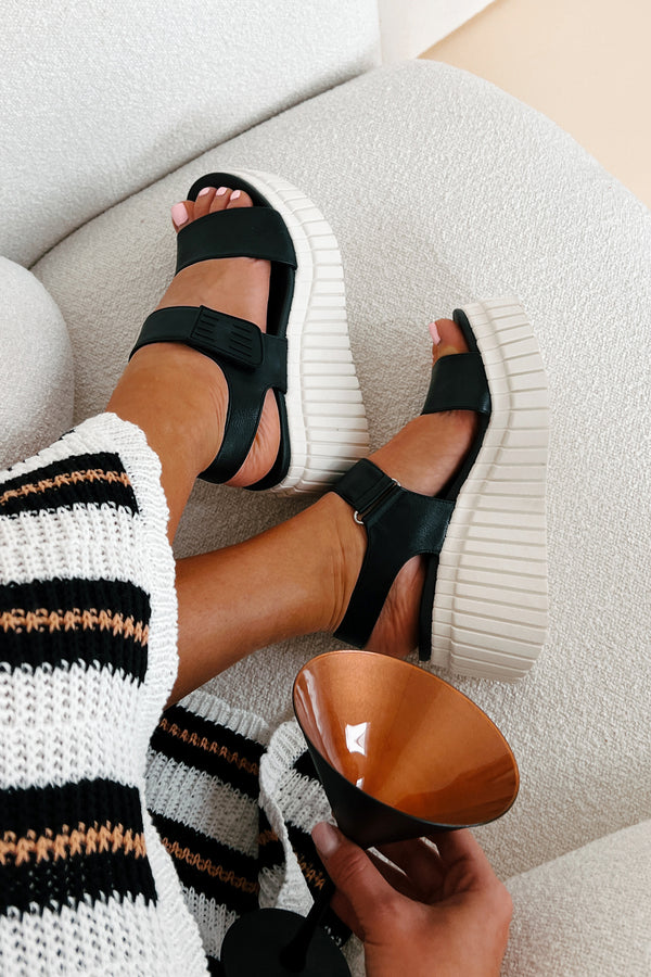 Mia Isn't It Obvious Textured Platform Sandals (Black) - NanaMacs