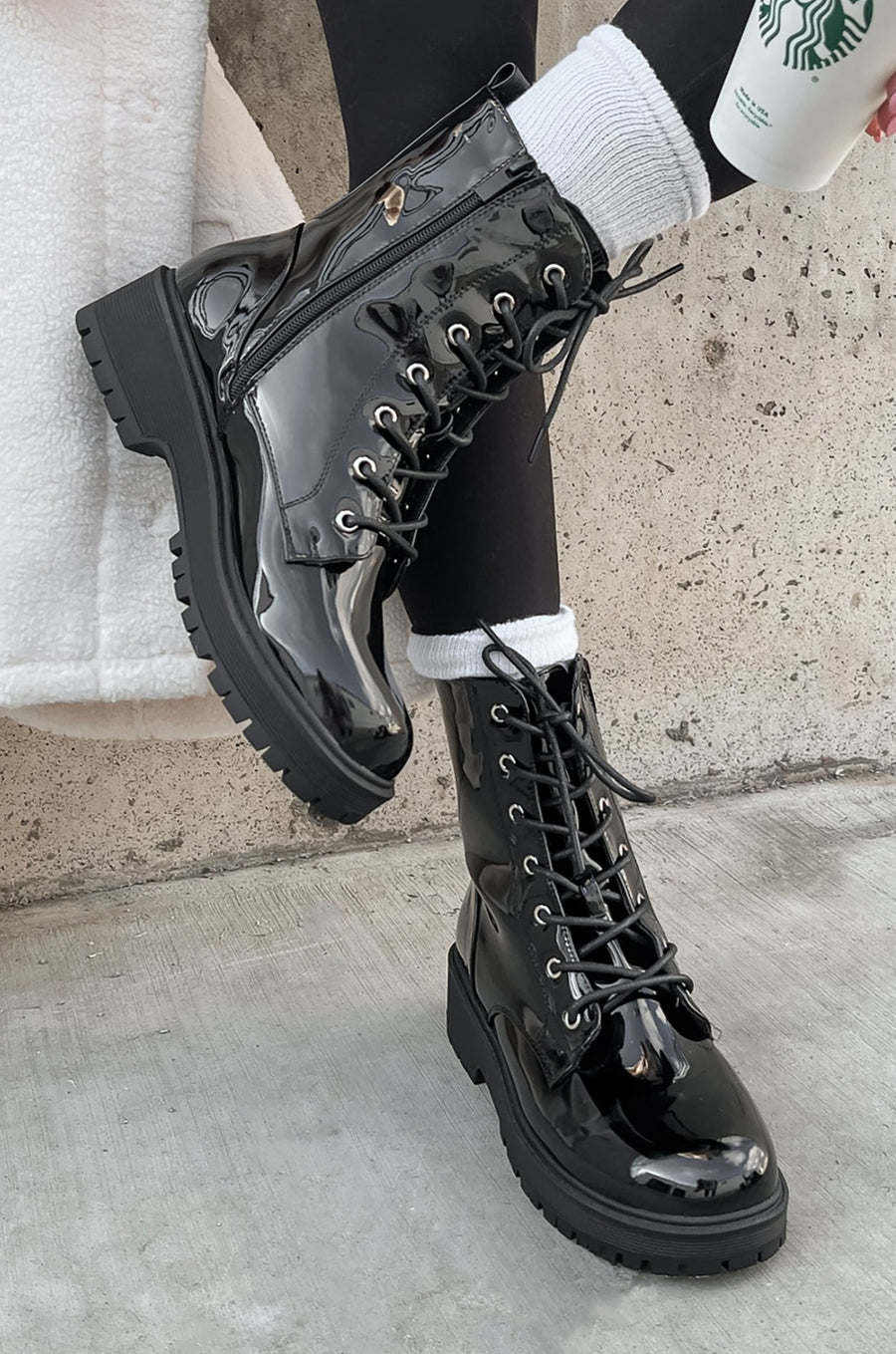 Doorbuster Lennox Patent Leather Combat Boots (Black Patent) - NanaMacs