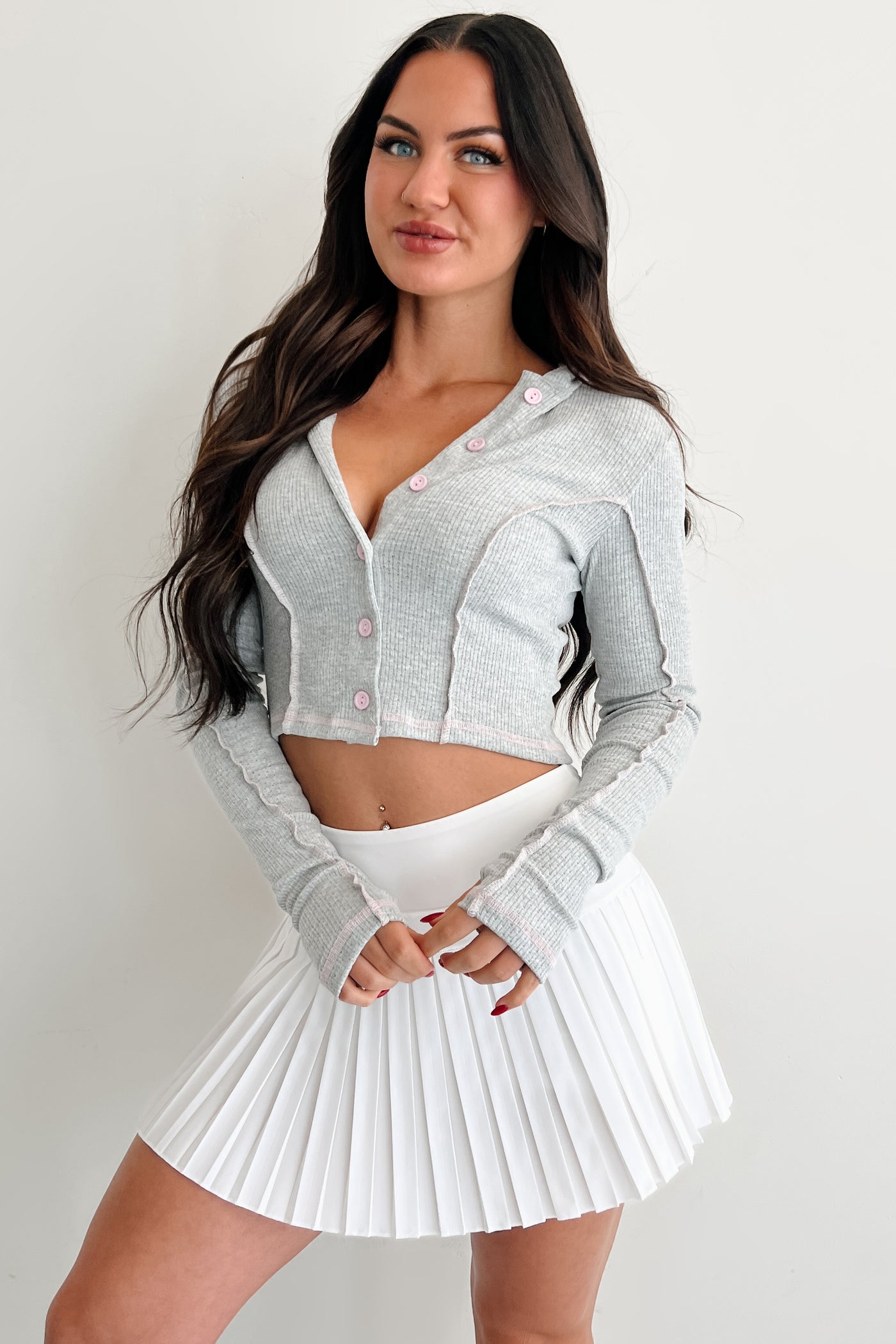 Leisure Looks Button-Up Hoodie Top (Grey) - NanaMacs