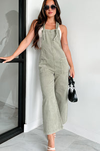 Hazen Knot Strap Zenana Overalls (Light Olive) - NanaMacs