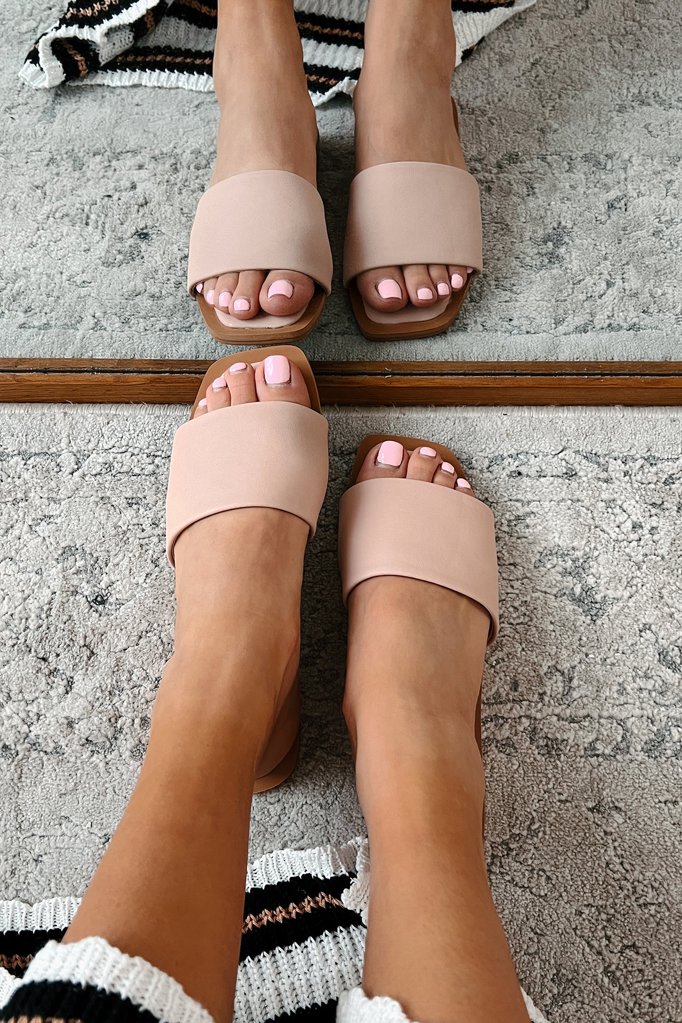 Chic Happens Square Toe Slide Sandals (Powder Pink) - NanaMacs