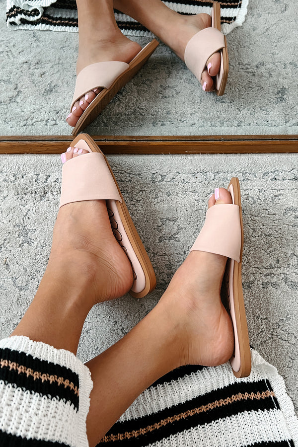 Chic Happens Square Toe Slide Sandals (Powder Pink) - NanaMacs