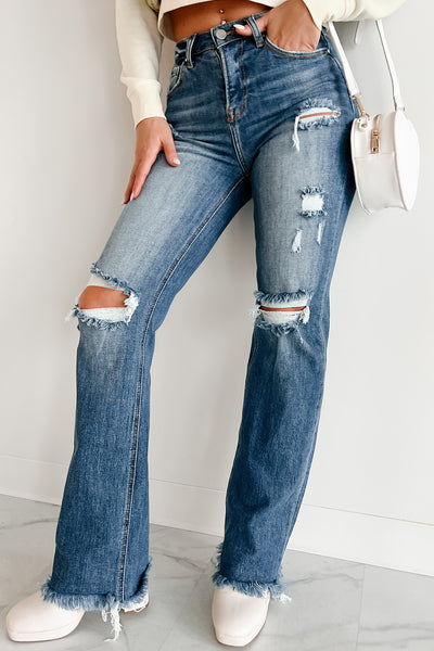 Tamren High Rise Distressed Risen Straight Leg Jeans  (Dark) - NanaMacs