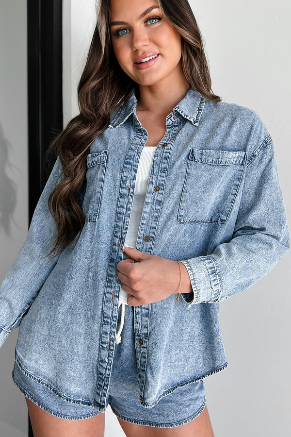 Nothing To Fear Washed Denim Chambray Shirt (Denim) - NanaMacs