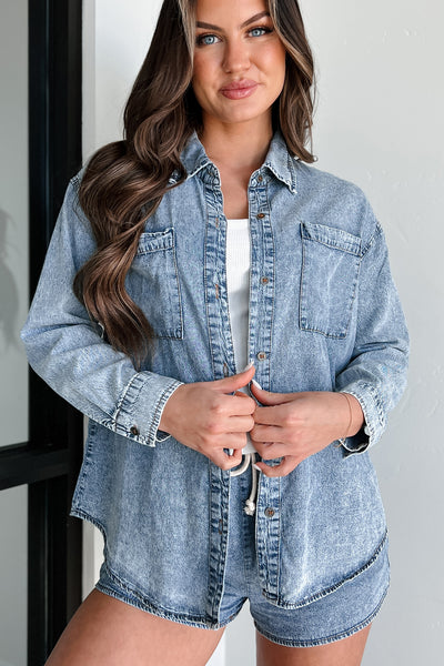 Nothing To Fear Washed Denim Chambray Shirt (Denim) - NanaMacs