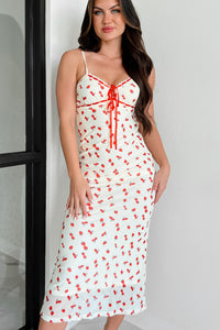 So Berry Sweet Fruit Printed Midi Dress (Ivory/Red) - NanaMacs