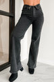 Otto Mid-Rise Folded Waist Risen Wide Leg Jeans (Black) - NanaMacs