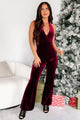 Real Allure Velvet Halter Jumpsuit (Burgundy)