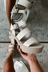 Takes Two To Tango Chunky Platform Sandals (Stone) - NanaMacs